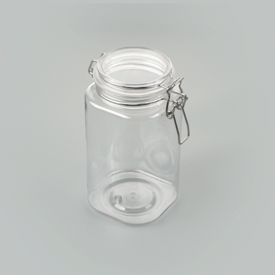 Met Lux 53 oz Square Clear Plastic Storage Jar - with Hinged Lid - 4 1/4" x 4 1/4" x 7 3/4" - 2 count box