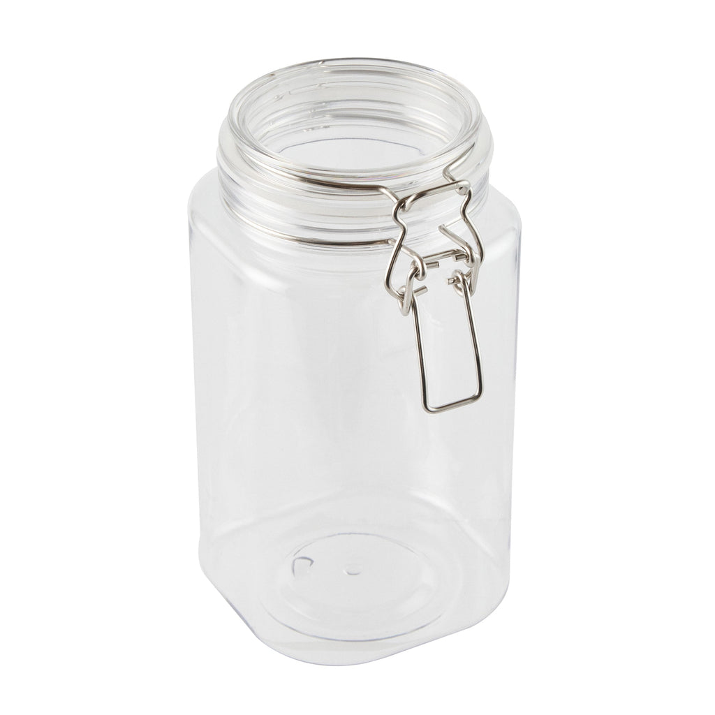 Met Lux 53 oz Square Clear Plastic Storage Jar - with Hinged Lid - 4 1/4" x 4 1/4" x 7 3/4" - 2 count box