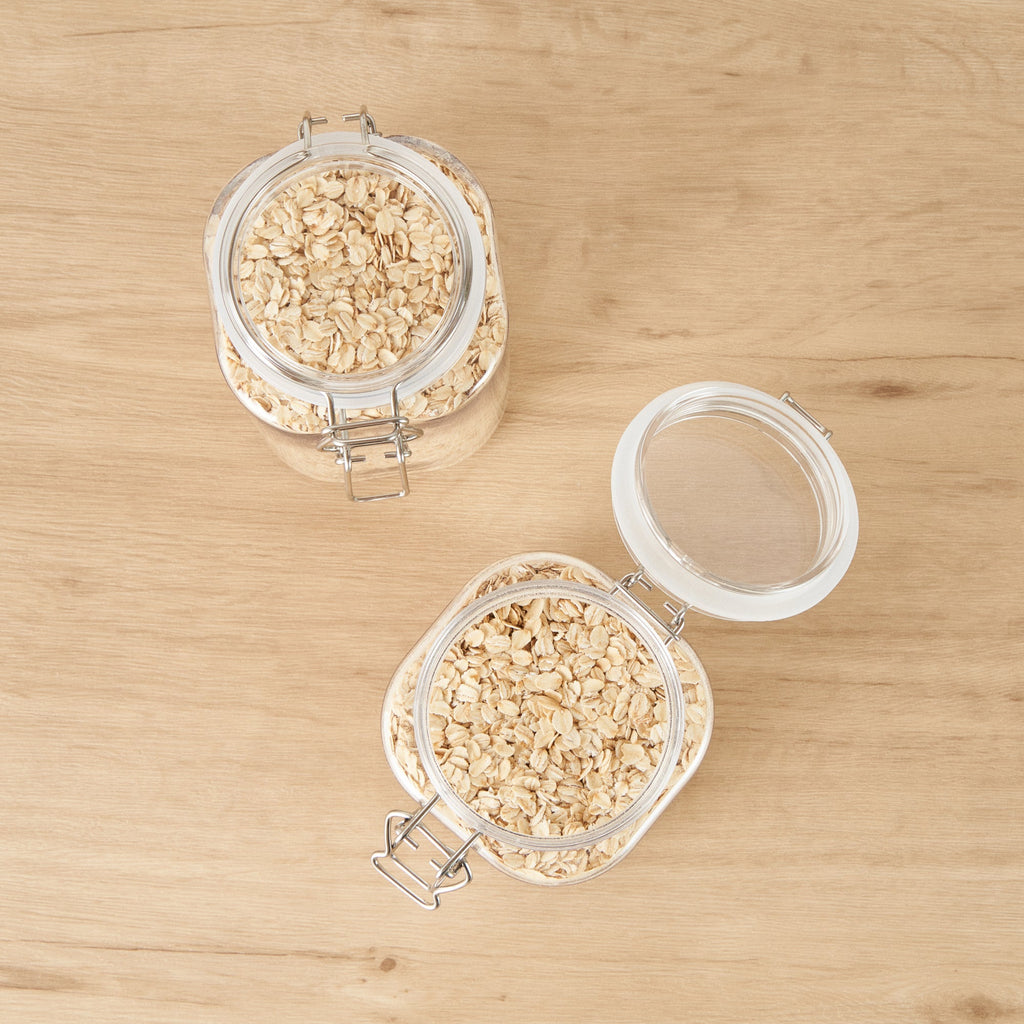 Met Lux 53 oz Square Clear Plastic Storage Jar - with Hinged Lid - 4 1/4" x 4 1/4" x 7 3/4" - 2 count box