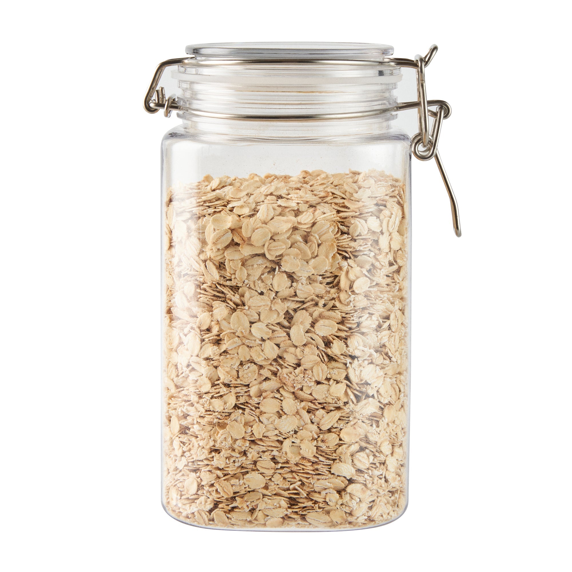Met Lux 53 oz Square Clear Plastic Storage Jar - with Hinged Lid - 4 1/4" x 4 1/4" x 7 3/4" - 20 count box
