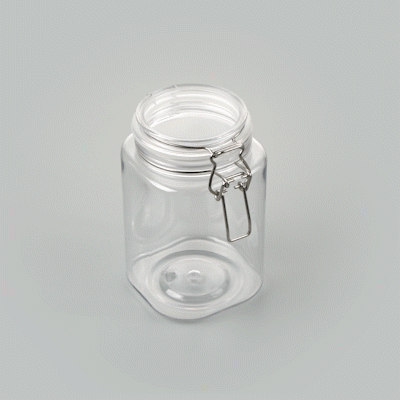 Met Lux 43 oz Square Clear Plastic Storage Jar - with Hinged Lid - 4 1/4" x 4 1/4" x 6 3/4" - 2 count box