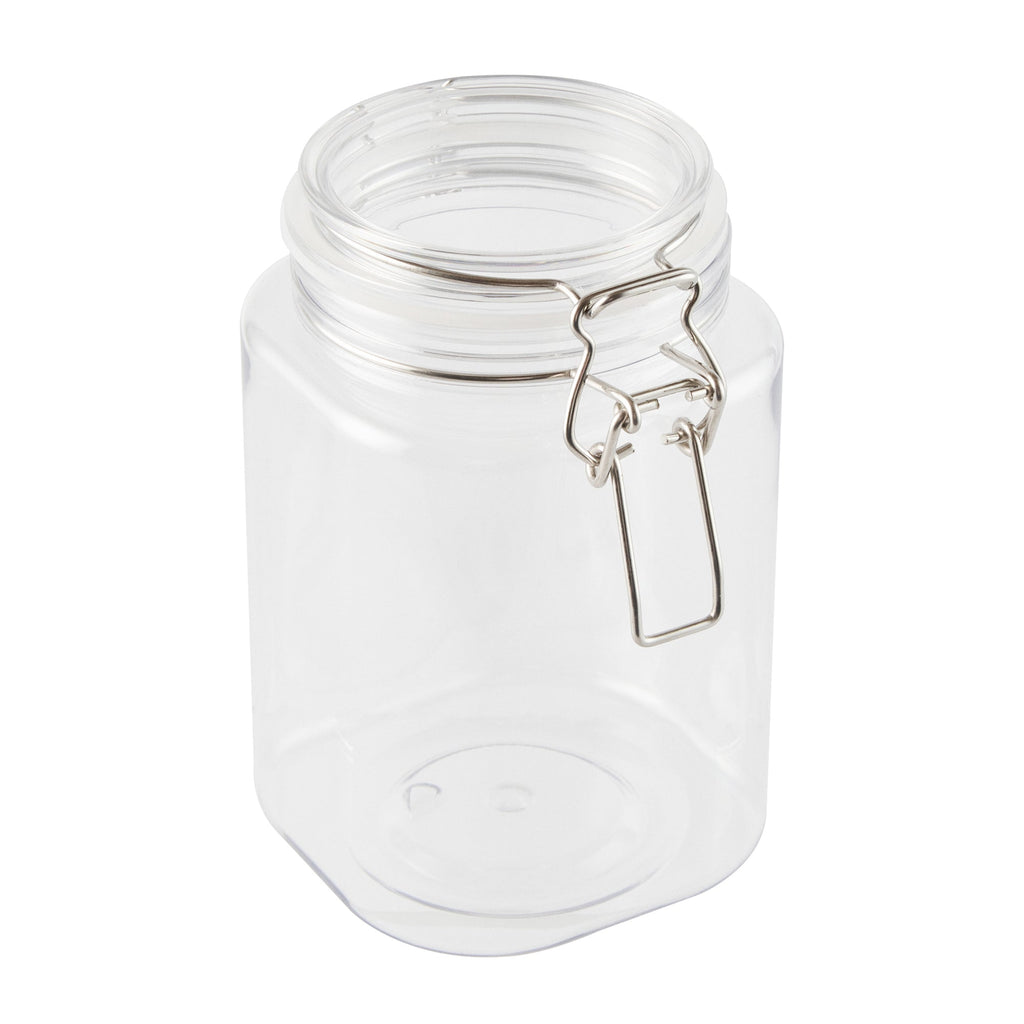 Met Lux 43 oz Square Clear Plastic Storage Jar - with Hinged Lid - 4 1/4" x 4 1/4" x 6 3/4" - 2 count box
