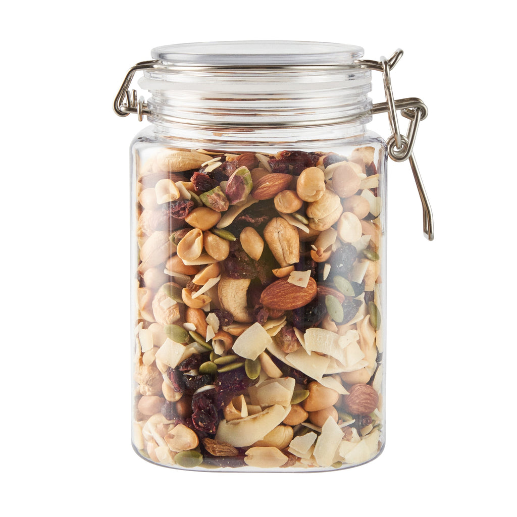 Met Lux 43 oz Square Clear Plastic Storage Jar - with Hinged Lid - 4 1/4" x 4 1/4" x 6 3/4" - 20 count box