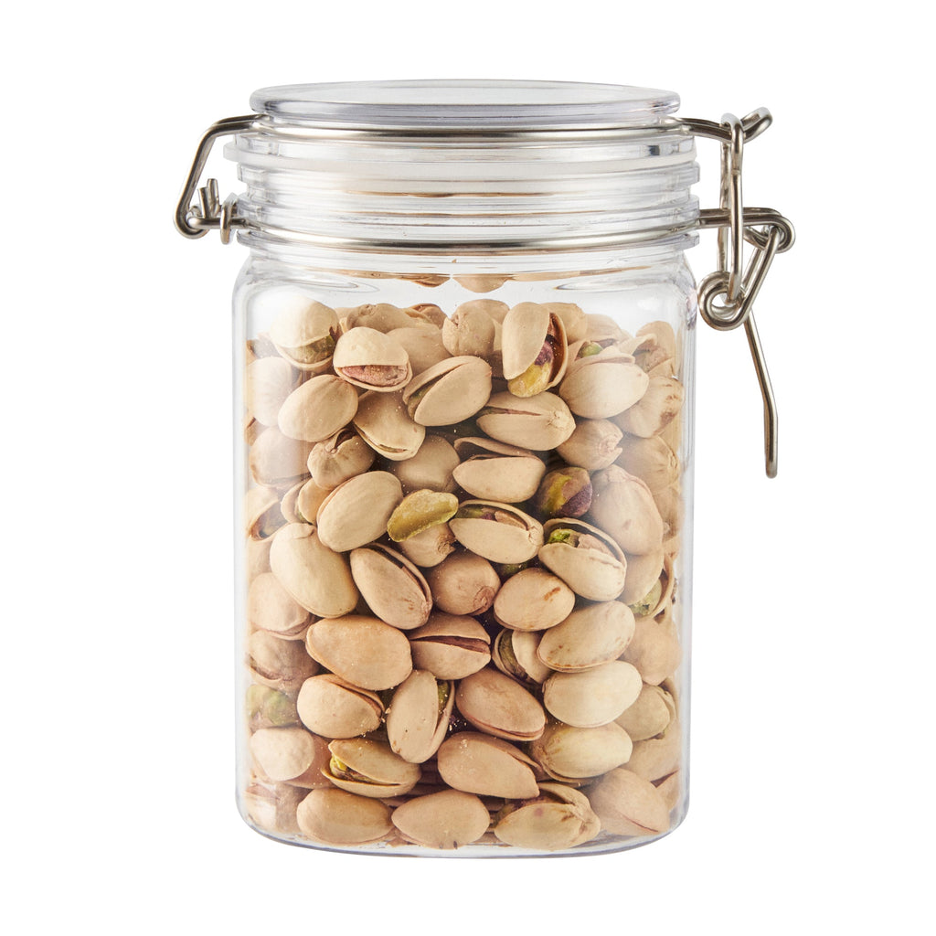 Met Lux 29 oz Square Clear Plastic Storage Jar - with Hinged Lid - 3 3/4" x 3 3/4" x 6" - 2 count box