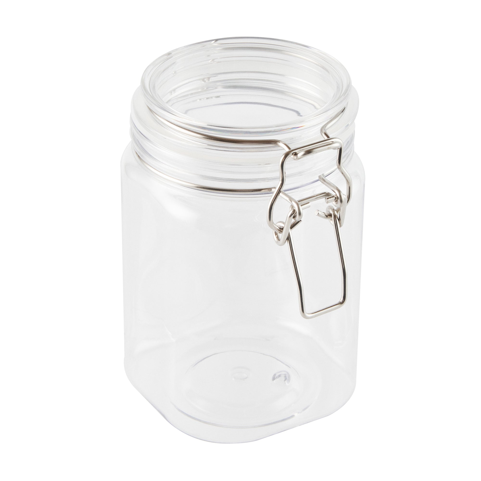 Met Lux 29 oz Square Clear Plastic Storage Jar - with Hinged Lid - 3 3/4" x 3 3/4" x 6" - 2 count box