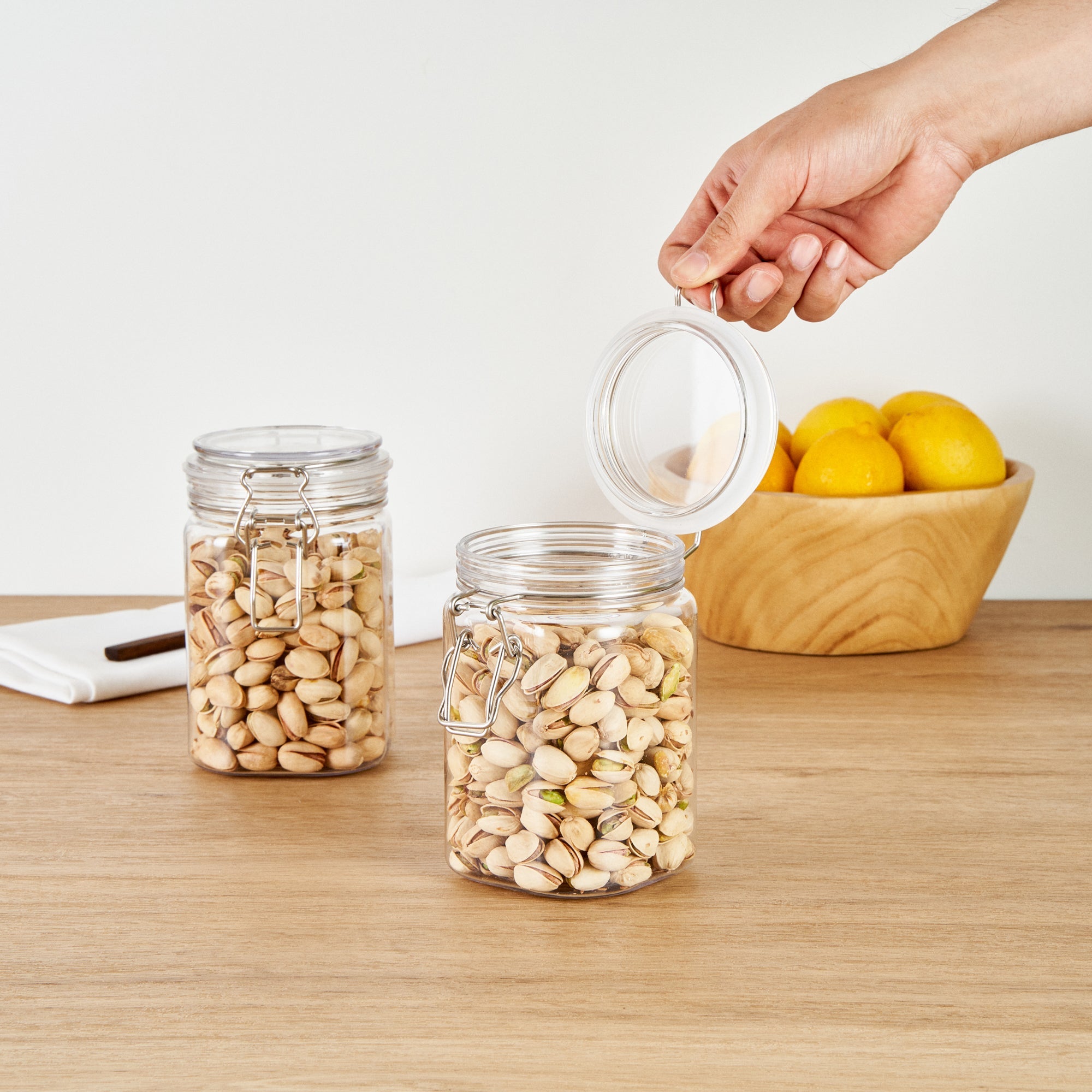 Met Lux 29 oz Square Clear Plastic Storage Jar - with Hinged Lid - 3 3/4" x 3 3/4" x 6" - 2 count box