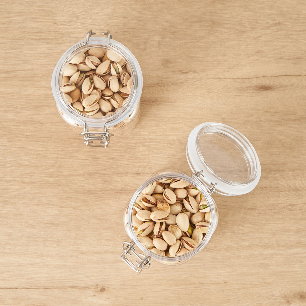 Met Lux 29 oz Square Clear Plastic Storage Jar - with Hinged Lid - 3 3/4" x 3 3/4" x 6" - 20 count box