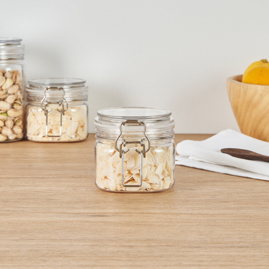 Met Lux 14 oz Square Clear Plastic Storage Jar - with Hinged Lid - 3 3/4" x 3 3/4" x 3 3/4" - 2 count box