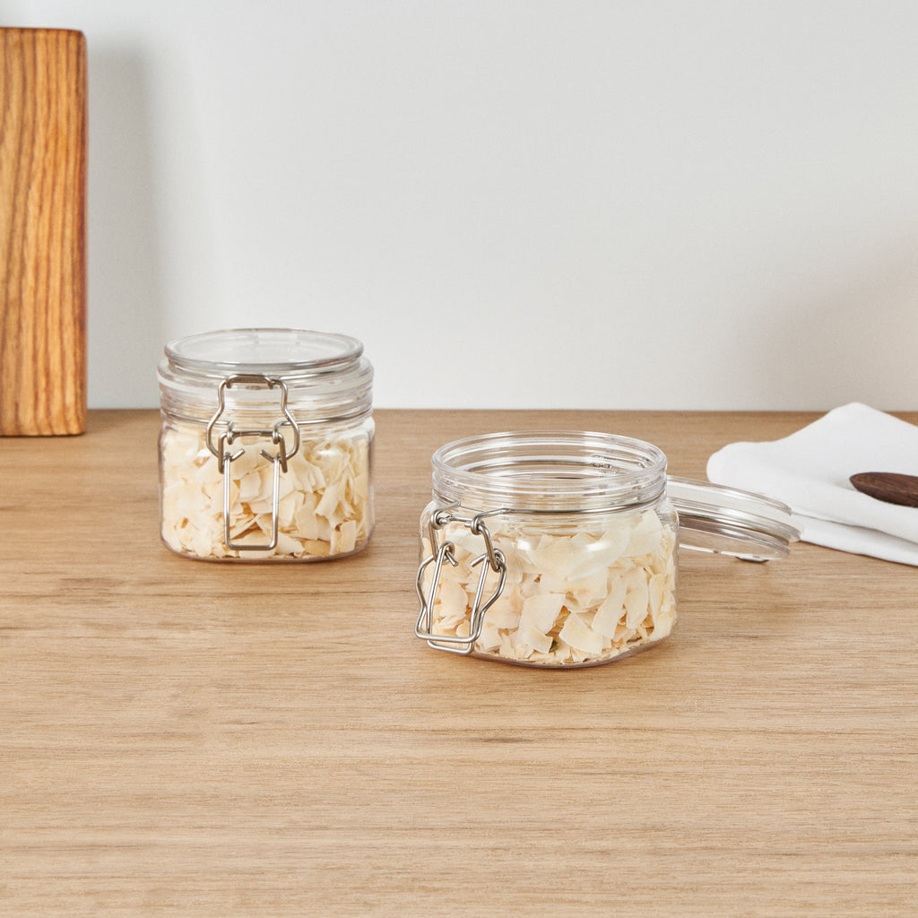 Met Lux 14 oz Square Clear Plastic Storage Jar - with Hinged Lid - 3 3/4" x 3 3/4" x 3 3/4" - 2 count box