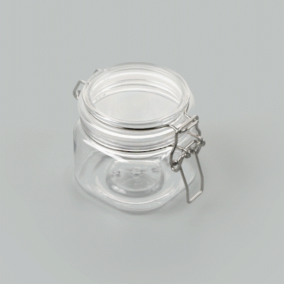Met Lux 14 oz Square Clear Plastic Storage Jar - with Hinged Lid - 3 3/4" x 3 3/4" x 3 3/4" - 20 count box