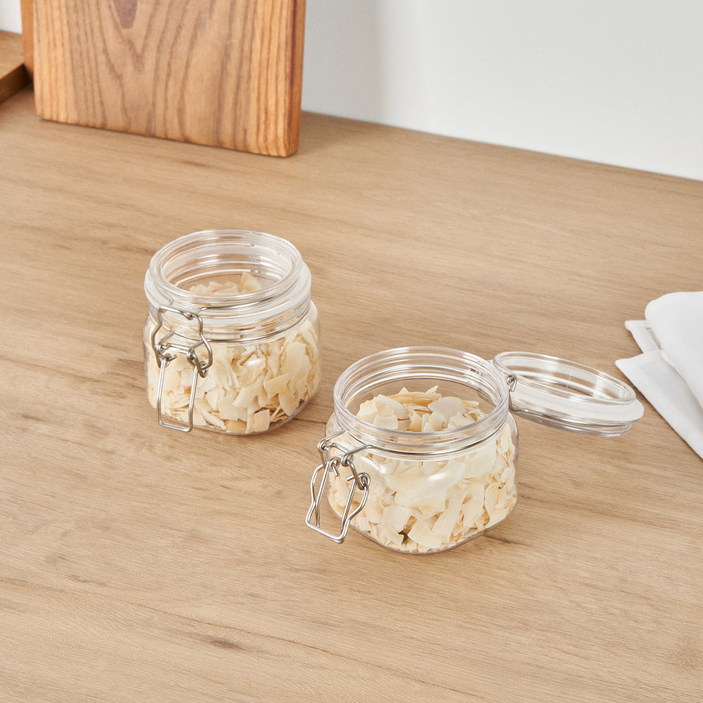 Met Lux 14 oz Square Clear Plastic Storage Jar - with Hinged Lid - 3 3/4" x 3 3/4" x 3 3/4" - 20 count box