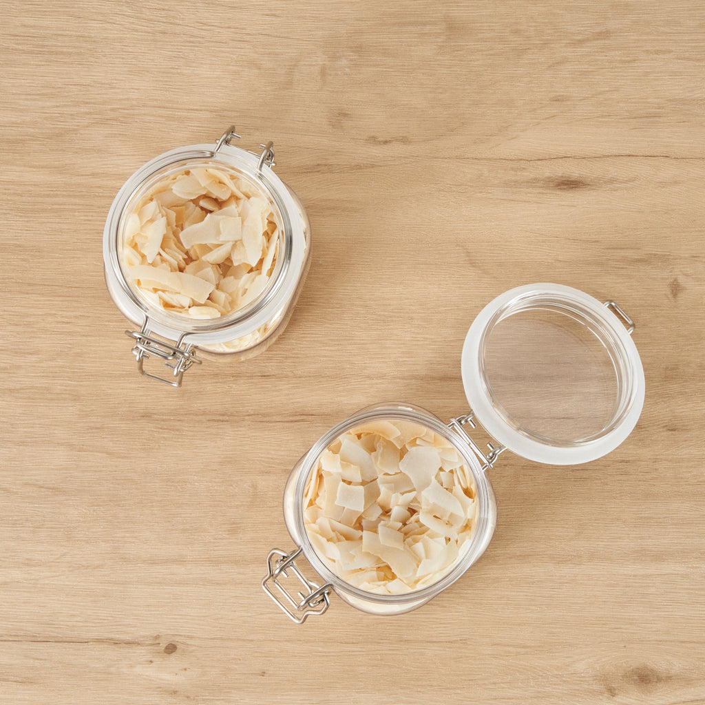 Met Lux 14 oz Square Clear Plastic Storage Jar - with Hinged Lid - 3 3/4" x 3 3/4" x 3 3/4" - 20 count box