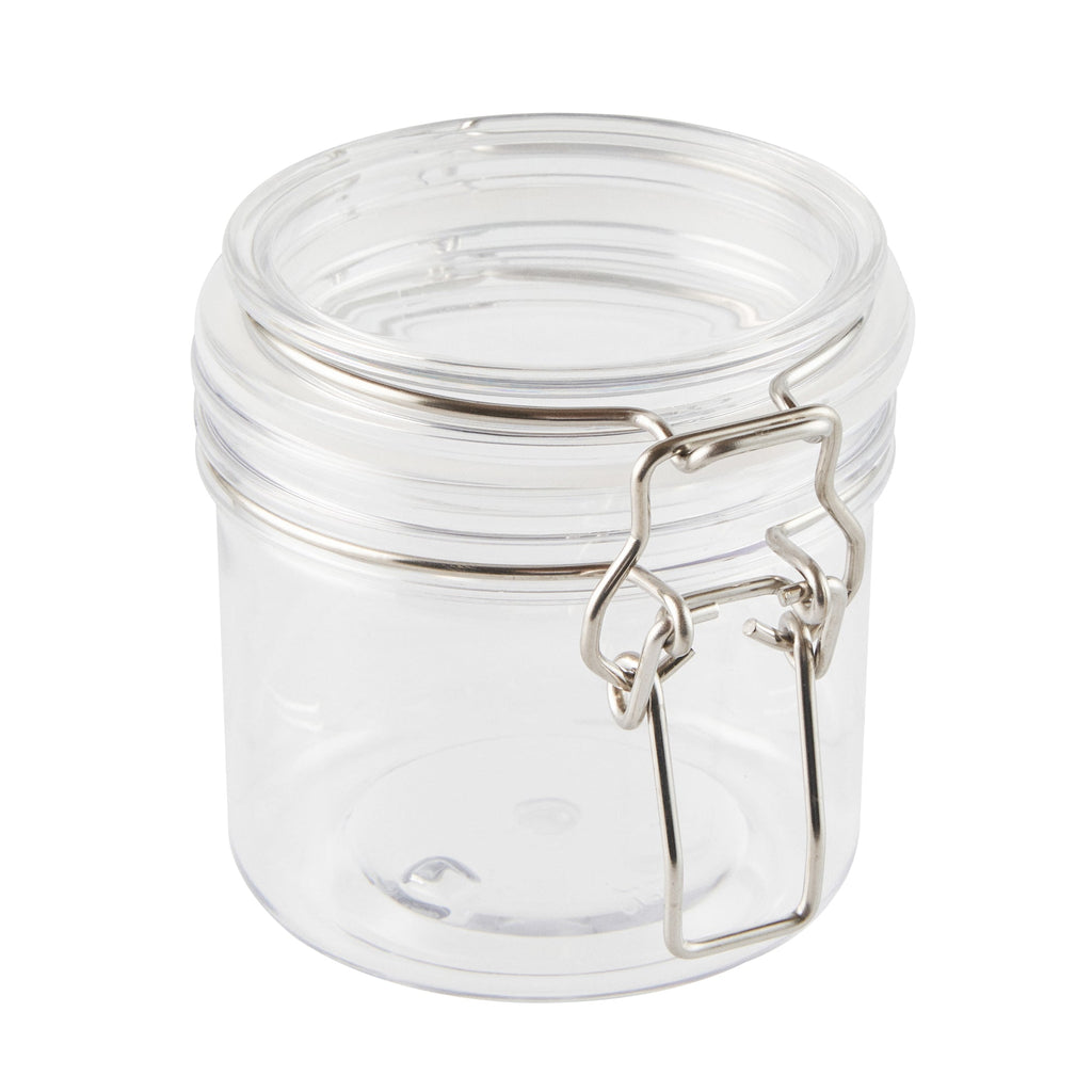 Met Lux 12 oz Round Clear Plastic Storage Jar - with Hinged Lid - 3 1/2" x 3 1/2" x 3 1/2" - 2 count box