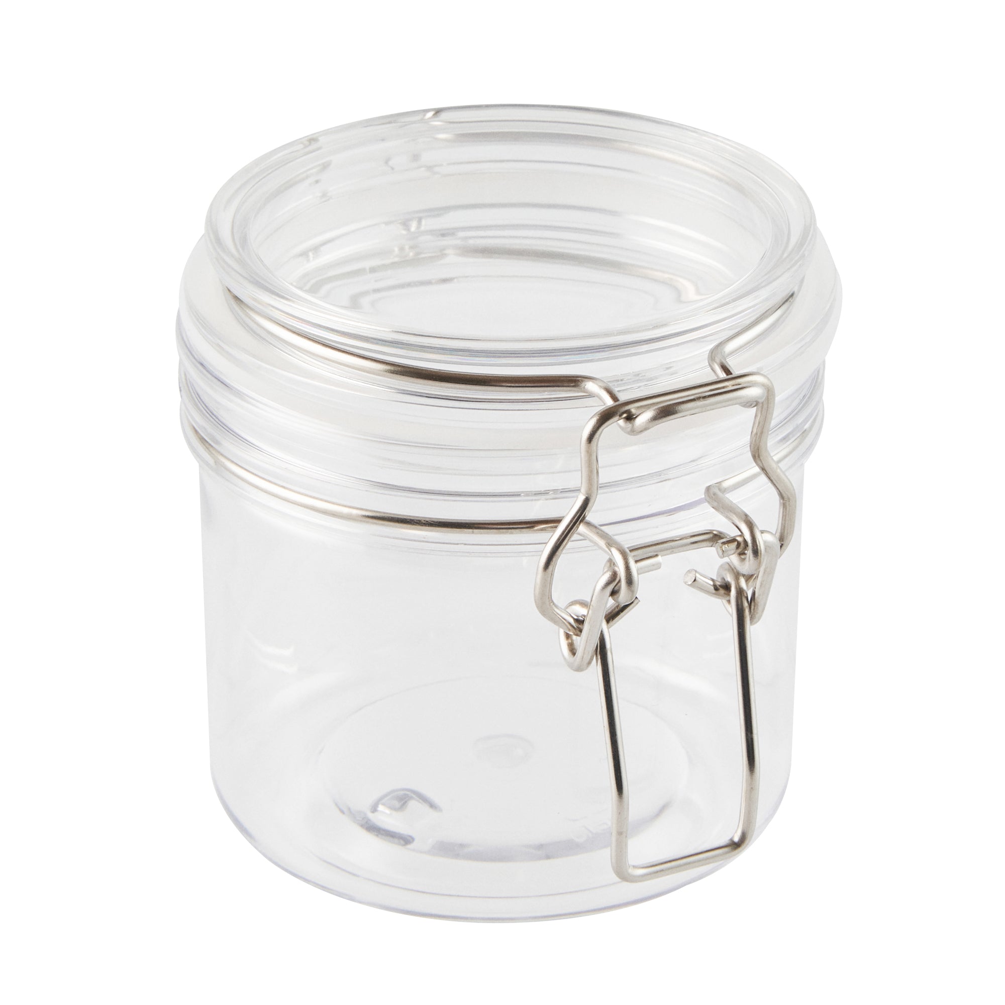 Met Lux 12 oz Round Clear Plastic Storage Jar - with Hinged Lid - 3 1/2" x 3 1/2" x 3 1/2" - 2 count box