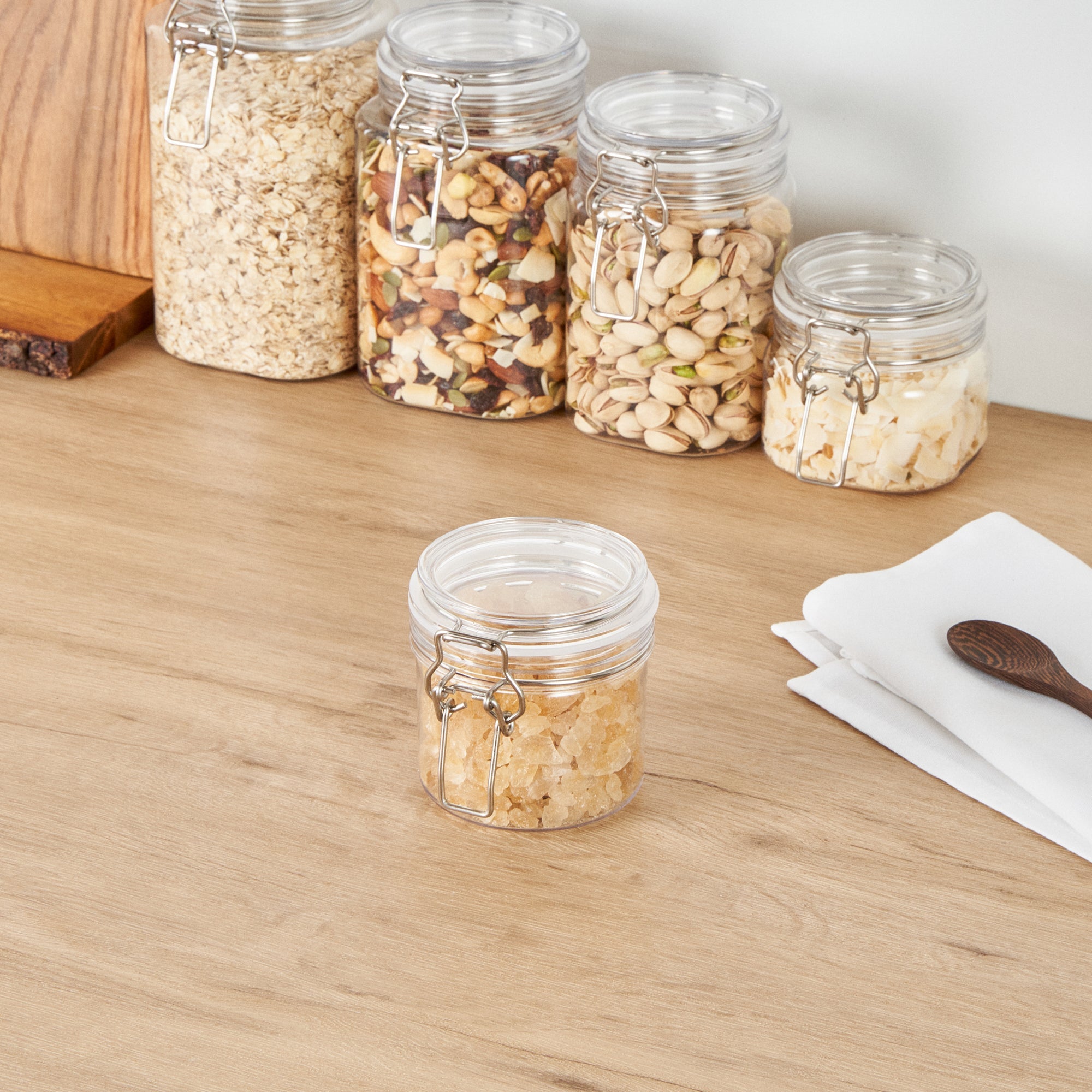 Met Lux 12 oz Round Clear Plastic Storage Jar - with Hinged Lid - 3 1/2" x 3 1/2" x 3 1/2" - 2 count box