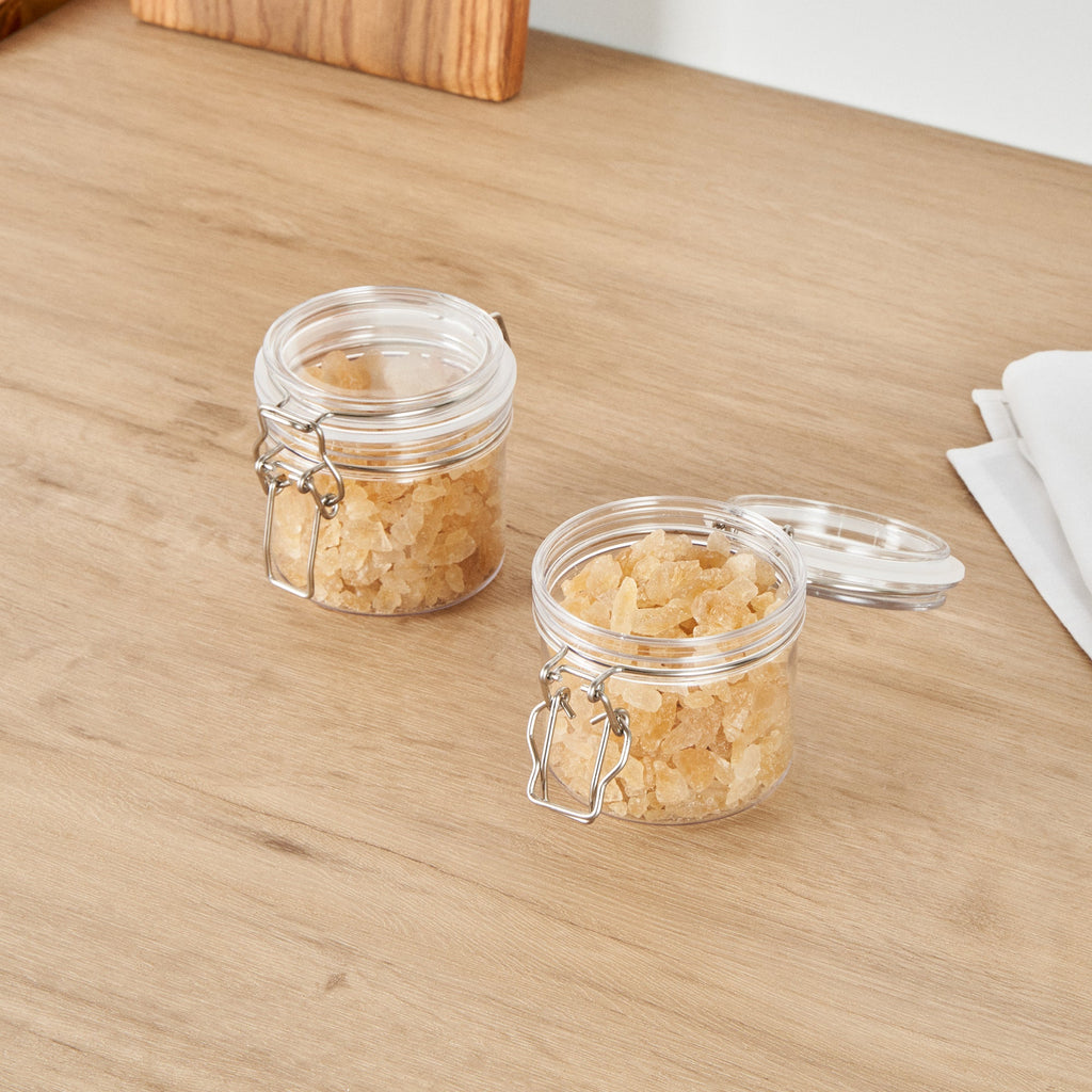 Met Lux 12 oz Round Clear Plastic Storage Jar - with Hinged Lid - 3 1/2" x 3 1/2" x 3 1/2" - 2 count box