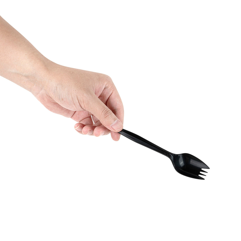 Chef 101 Black Plastic Spork - with Napkin and Salt / Pepper Packets, Medium Weight, Wrapped - 5 1/4" - 250 count box
