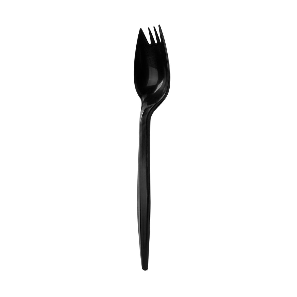 Chef 101 Black Plastic Spork - with Napkin and Salt / Pepper Packets, Medium Weight, Wrapped - 5 1/4" - 250 count box