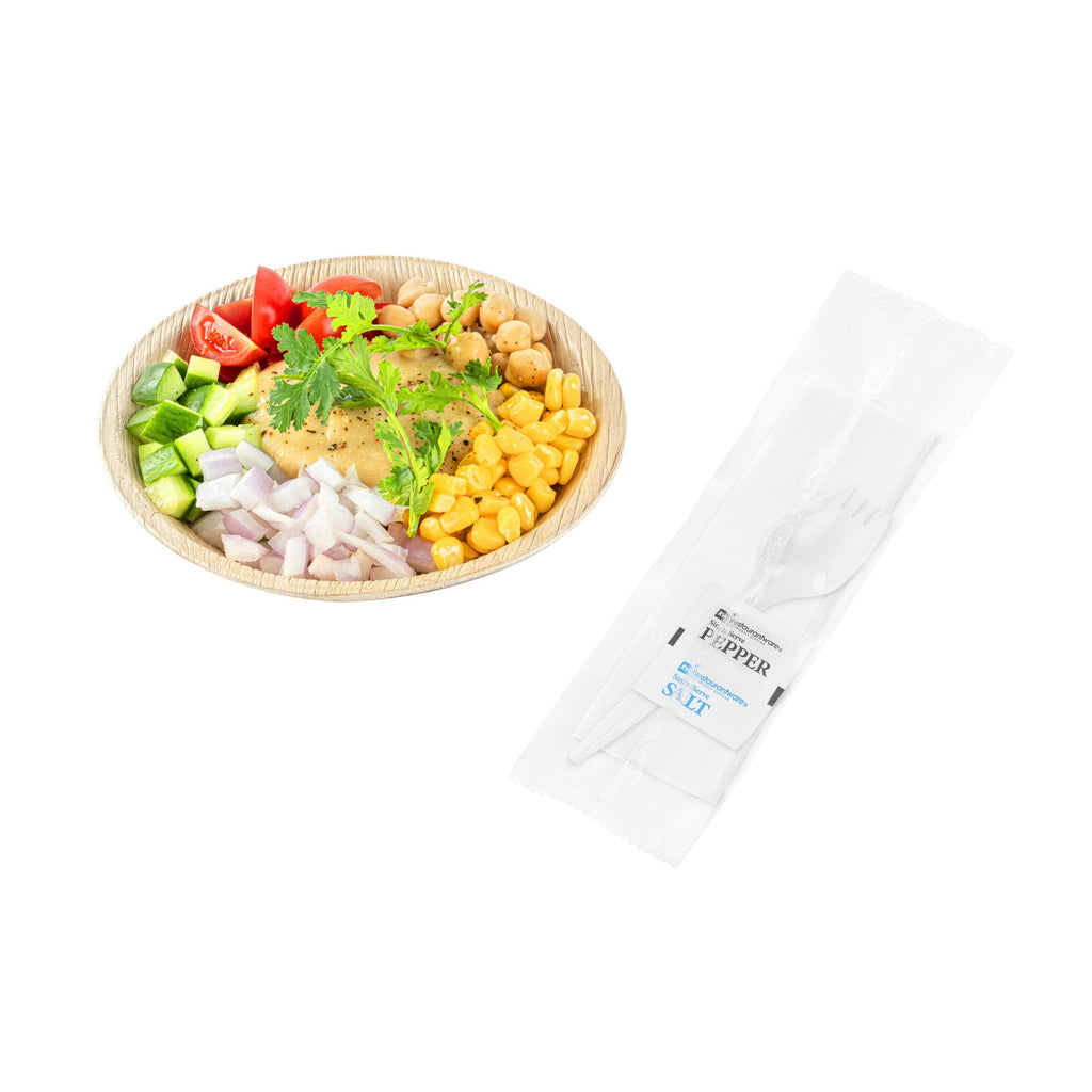 Chef 101 White Plastic Spork - with Napkin and Salt / Pepper Packets, Medium Weight, Wrapped - 5 1/4" - 250 count box
