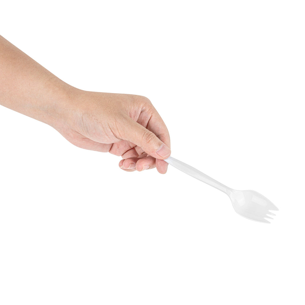Chef 101 White Plastic Spork - with Napkin and Salt / Pepper Packets, Medium Weight, Wrapped - 5 1/4" - 500 count box