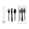 Chef 101 Black Plastic Cutlery Set - with Napkin and Salt / Pepper Packets, Medium Weight, Wrapped - 6 1/2" - 500 count box