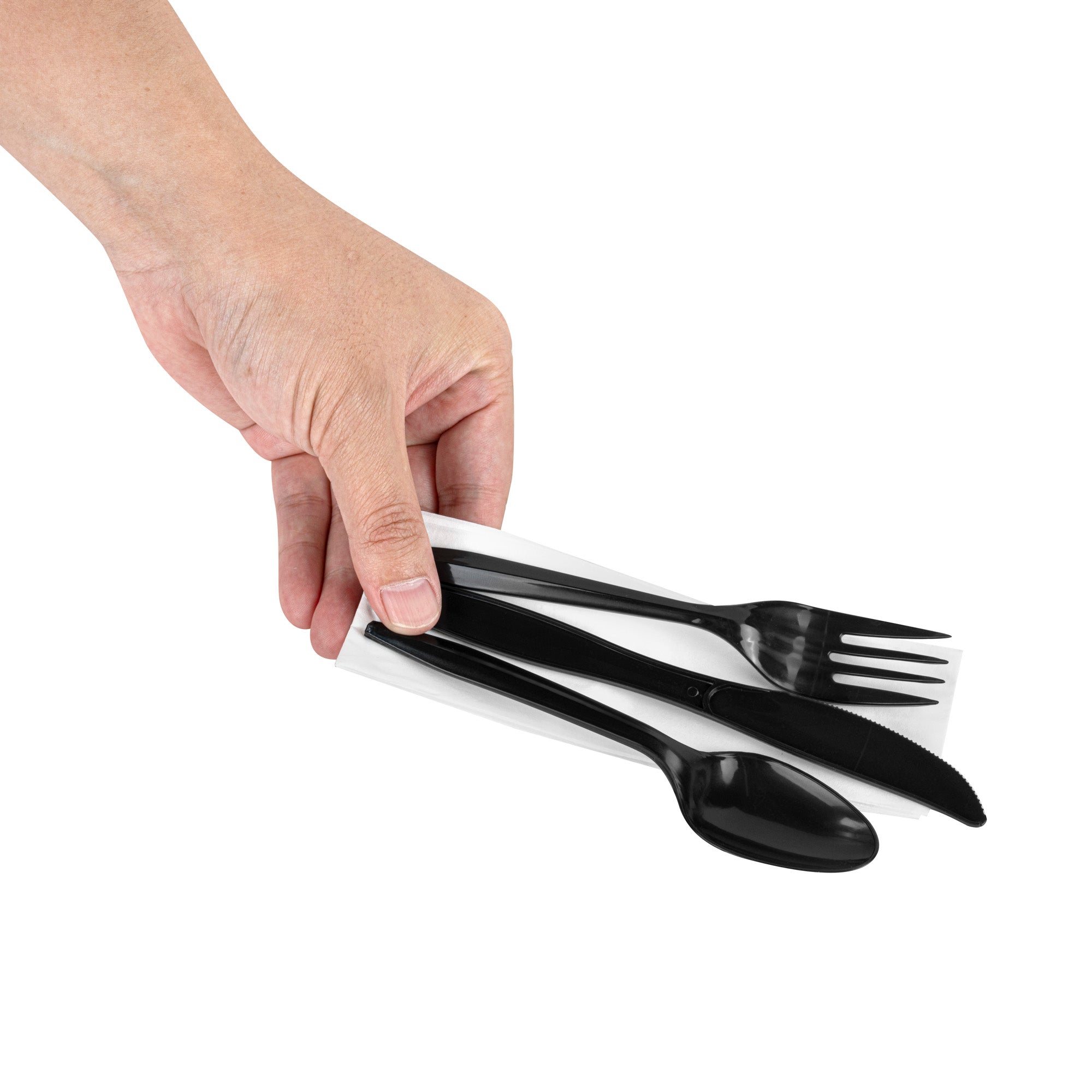 Chef 101 Black Plastic Cutlery Set - with Napkin and Salt / Pepper Packets, Medium Weight, Wrapped - 6 1/2" - 250 count box