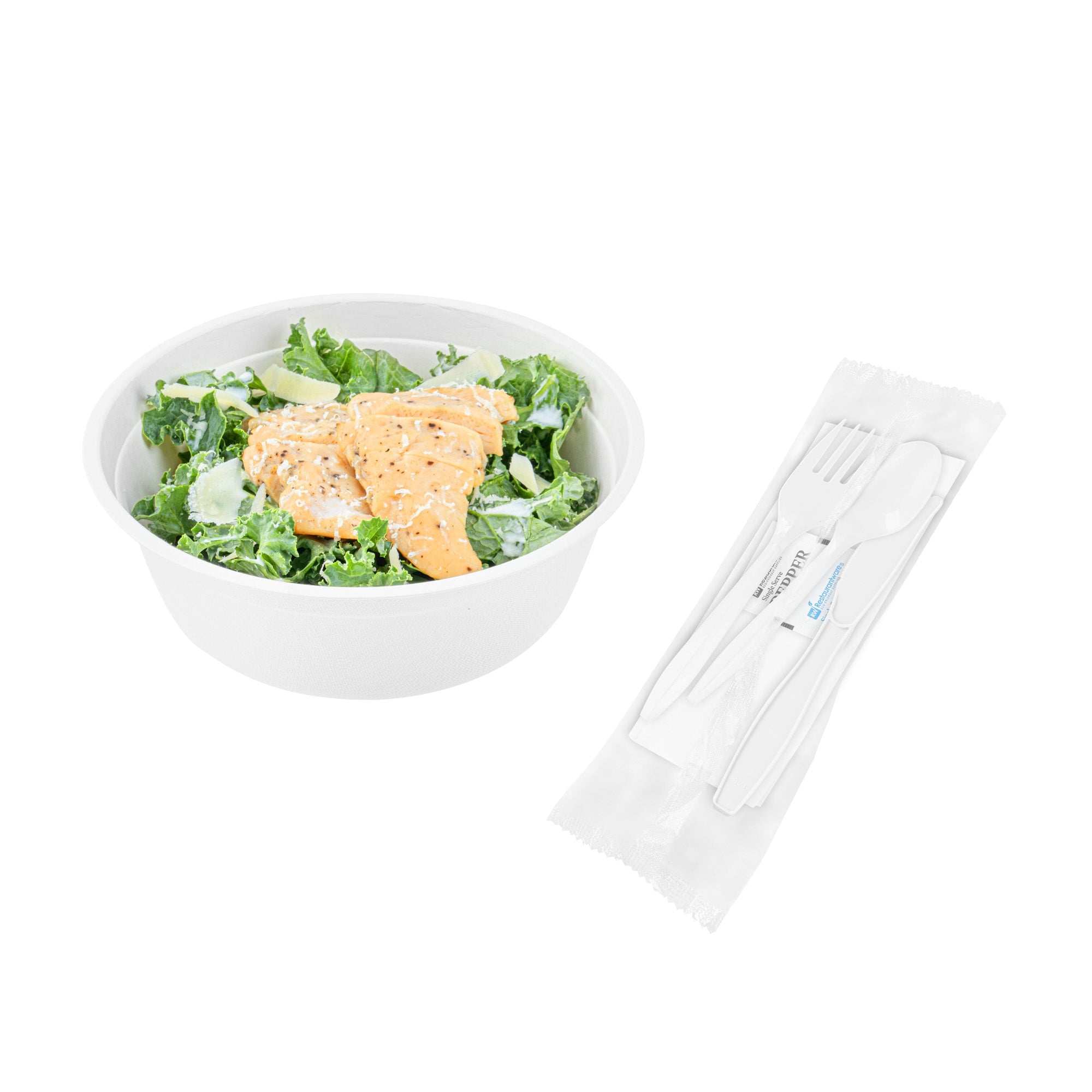 Chef 101 White Plastic Cutlery Set - with Napkin and Salt / Pepper Packets, Medium Weight, Wrapped - 6 1/2" - 500 count box