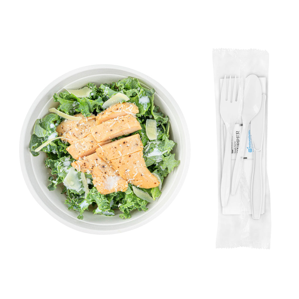 Chef 101 White Plastic Cutlery Set - with Napkin and Salt / Pepper Packets, Medium Weight, Wrapped - 6 1/2" - 250 count box