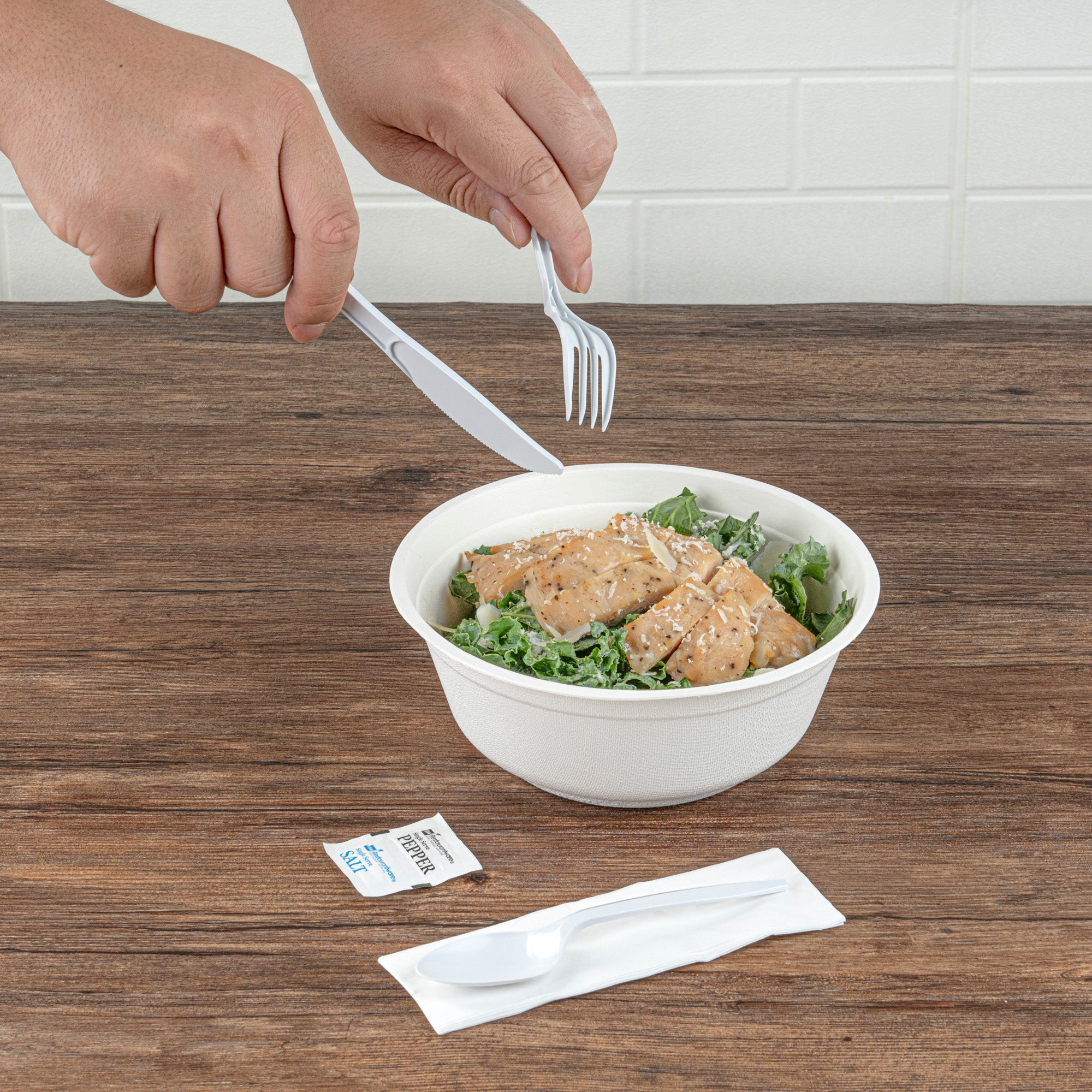 Chef 101 White Plastic Cutlery Set - with Napkin and Salt / Pepper Packets, Medium Weight, Wrapped - 6 1/2" - 250 count box