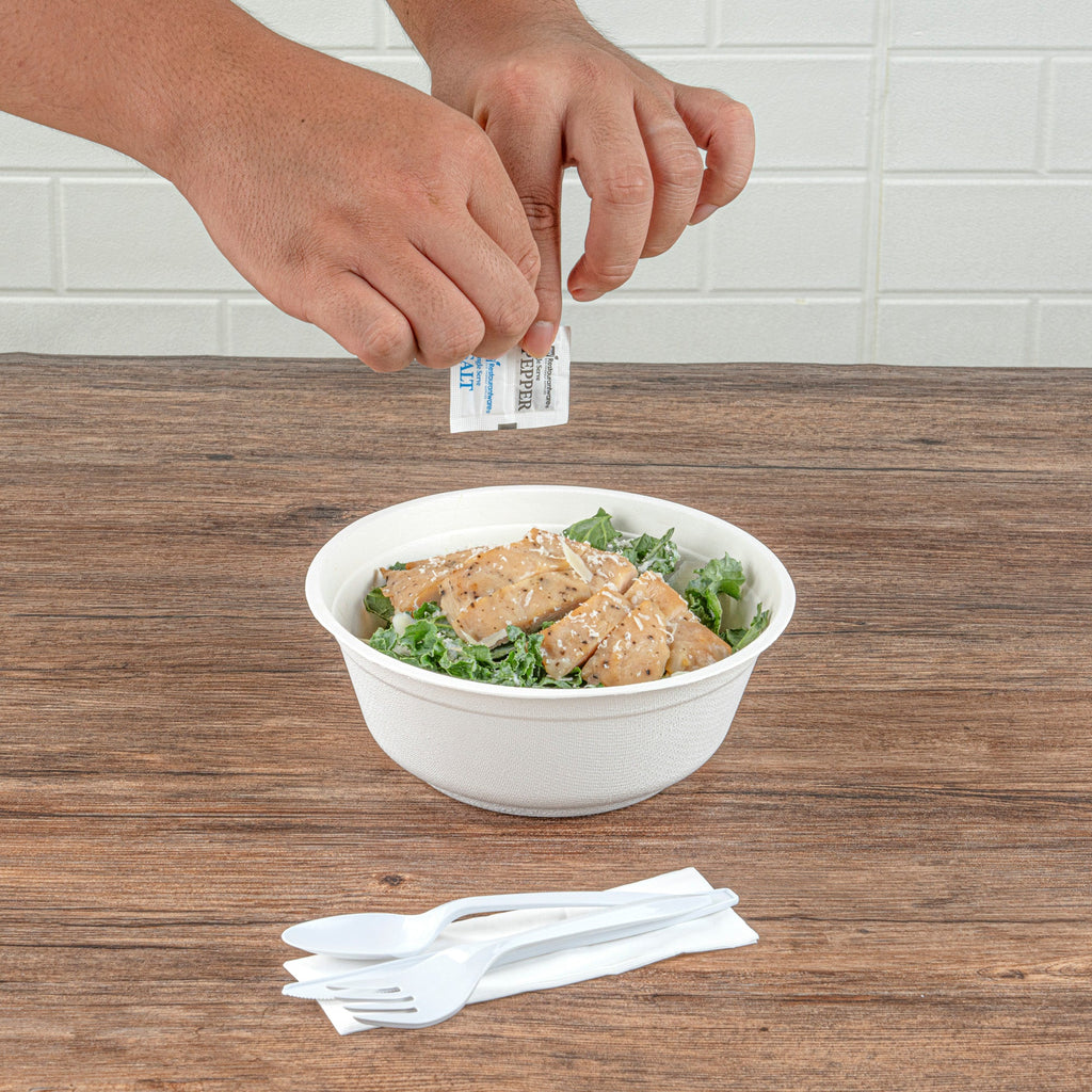 Chef 101 White Plastic Cutlery Set - with Napkin and Salt / Pepper Packets, Medium Weight, Wrapped - 6 1/2" - 250 count box