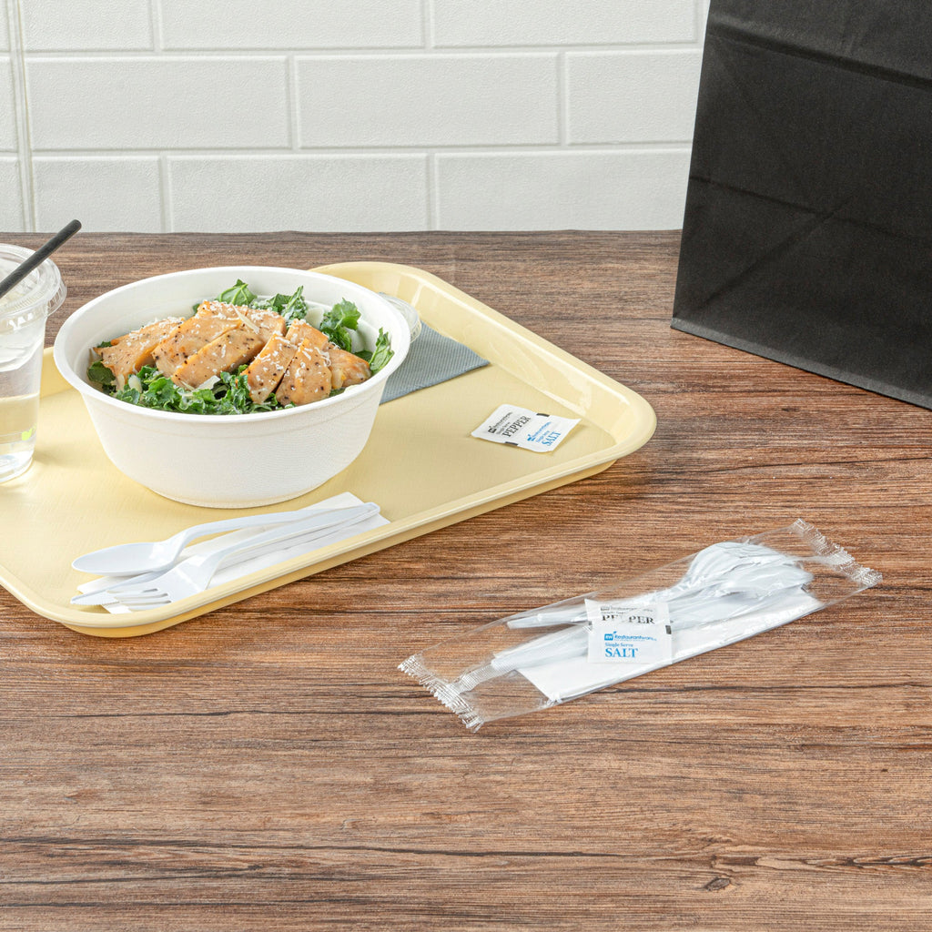 Chef 101 White Plastic Cutlery Set - with Napkin and Salt / Pepper Packets, Medium Weight, Wrapped - 6 1/2" - 250 count box