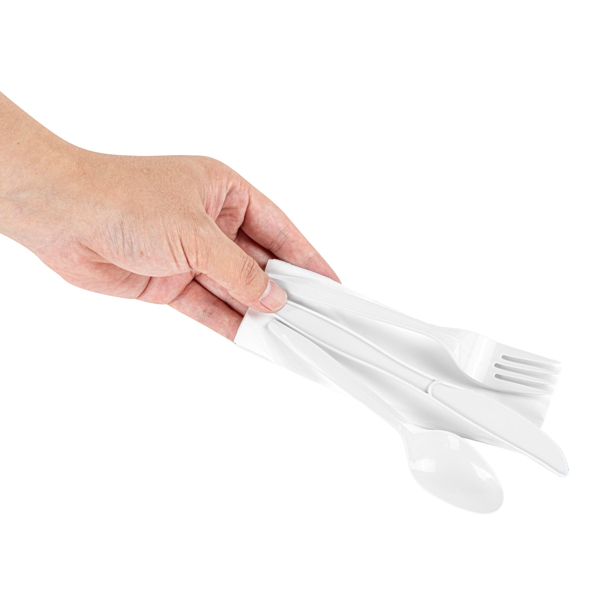 Chef 101 White Plastic Cutlery Set - with Napkin and Salt / Pepper Packets, Medium Weight, Wrapped - 6 1/2" - 500 count box