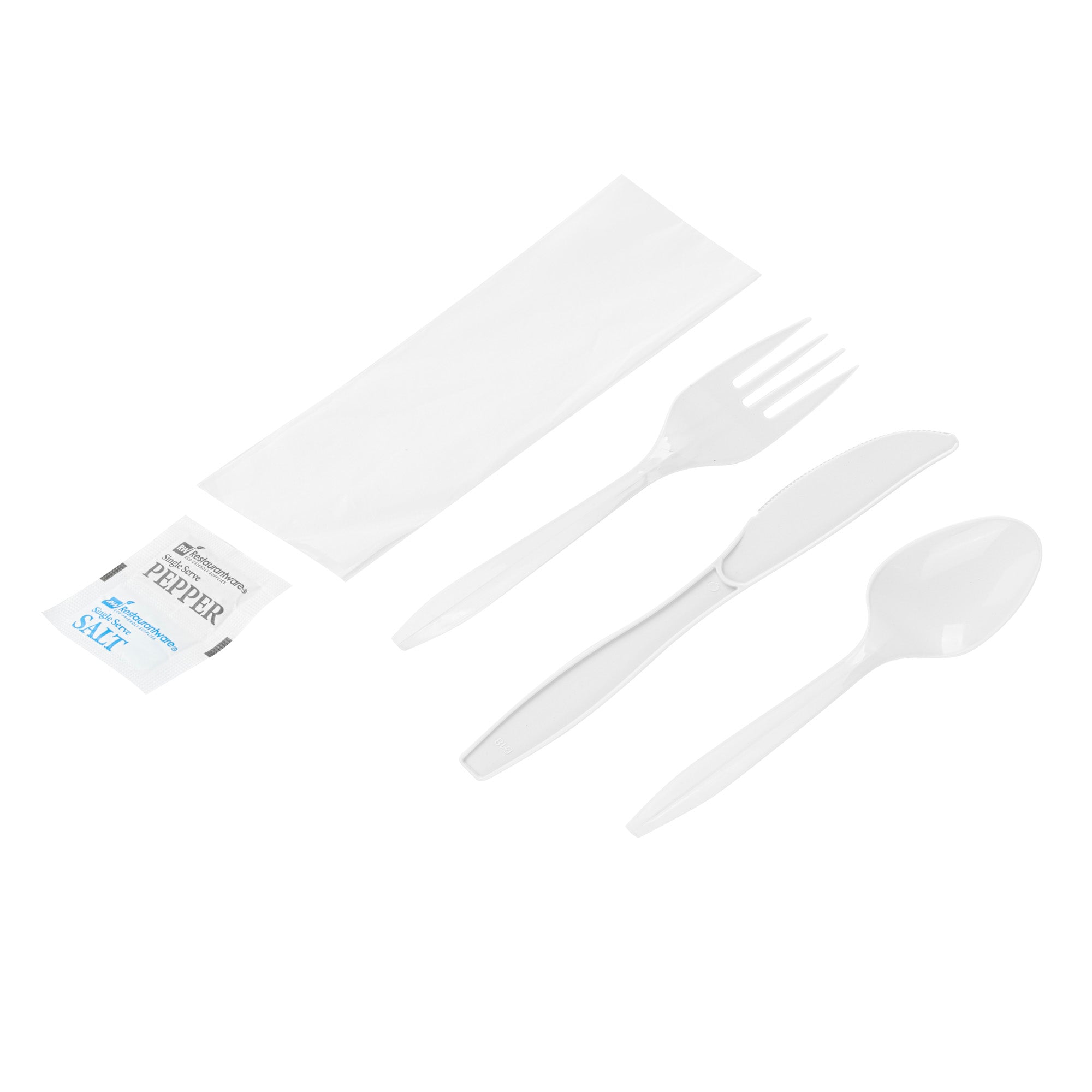 Chef 101 White Plastic Cutlery Set - with Napkin and Salt / Pepper Packets, Medium Weight, Wrapped - 6 1/2" - 500 count box