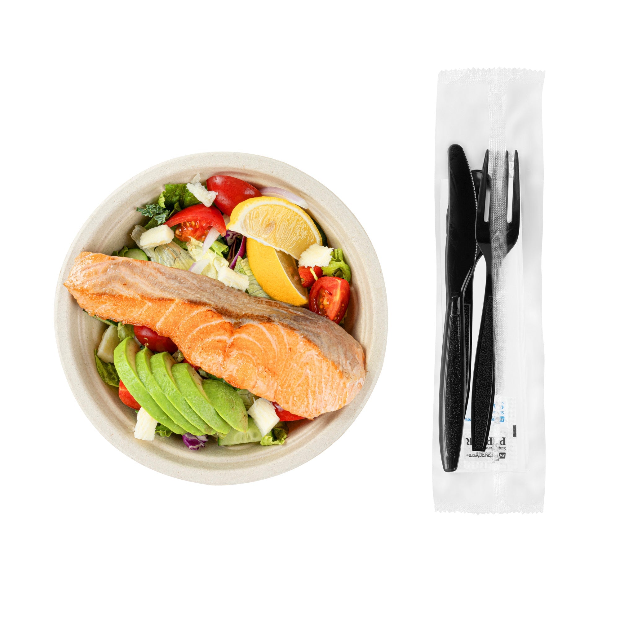 Chef 101 Black Plastic Cutlery Set - with Napkin and Salt / Pepper Packets, Extra Heavy Weight, Wrapped - 7 1/2" - 250 count box