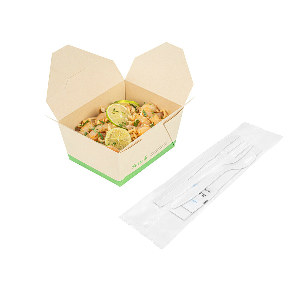 Chef 101 White Plastic Cutlery Set - with Napkin and Salt / Pepper Packets, Extra Heavy Weight, Wrapped - 7 1/2" - 250 count box