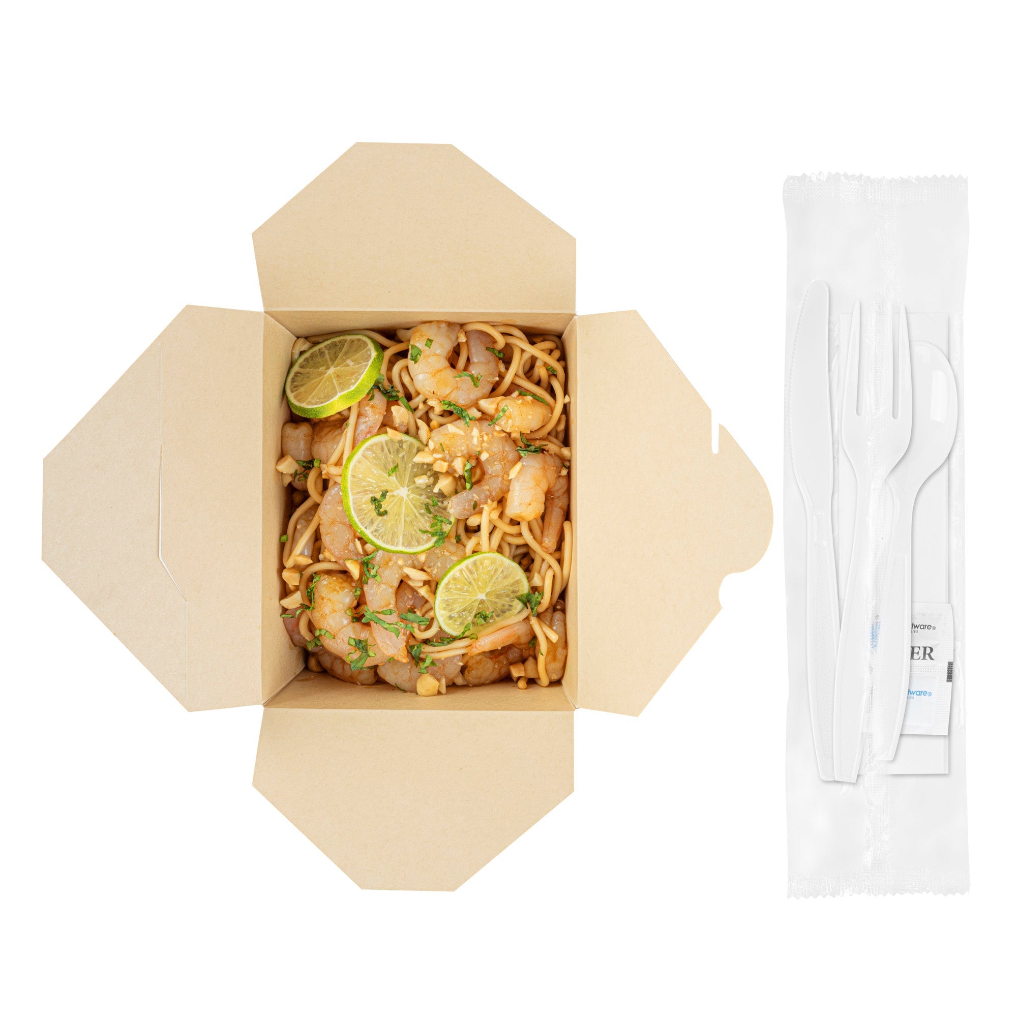 Chef 101 White Plastic Cutlery Set - with Napkin and Salt / Pepper Packets, Extra Heavy Weight, Wrapped - 7 1/2" - 250 count box