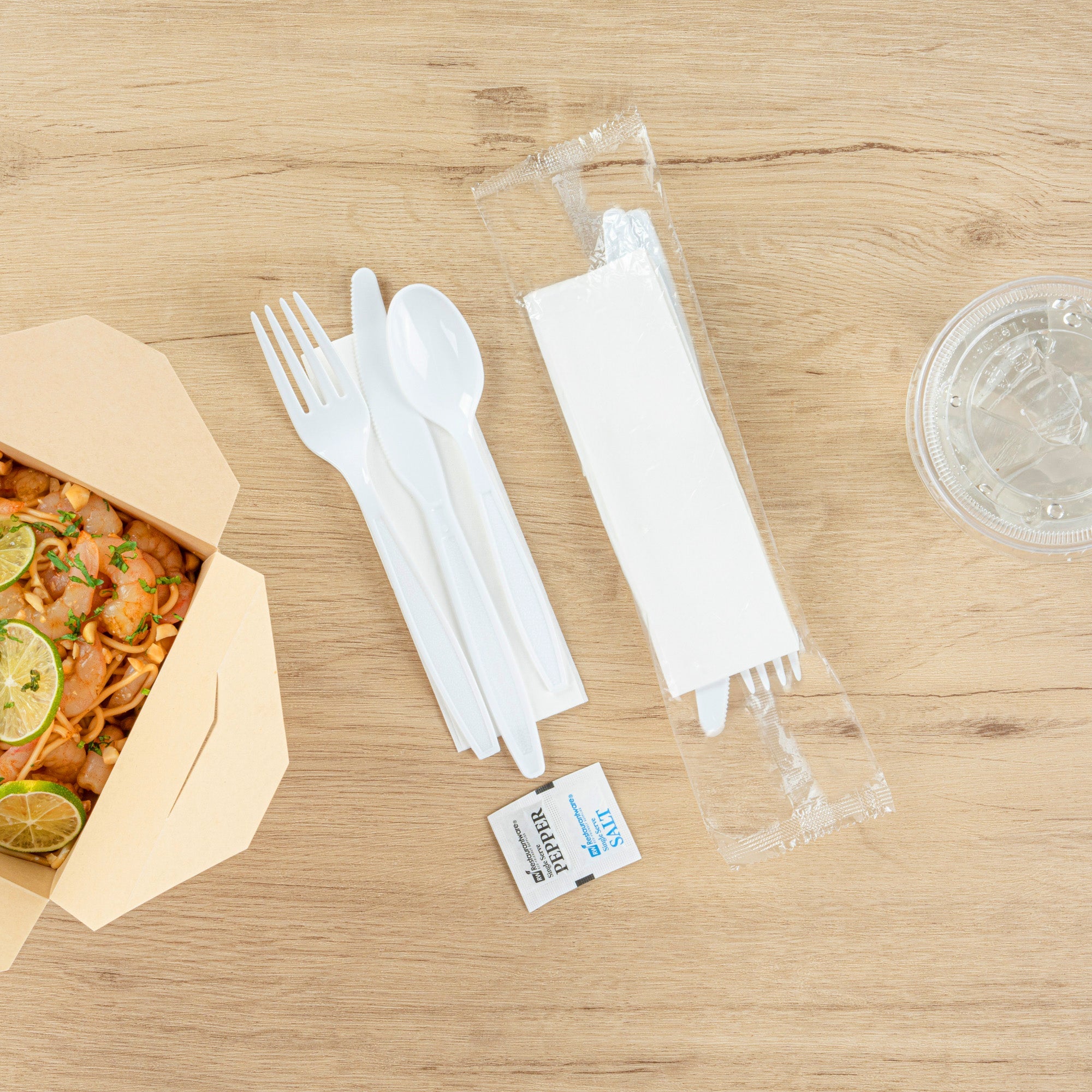 Chef 101 White Plastic Cutlery Set - with Napkin and Salt / Pepper Packets, Extra Heavy Weight, Wrapped - 7 1/2" - 250 count box