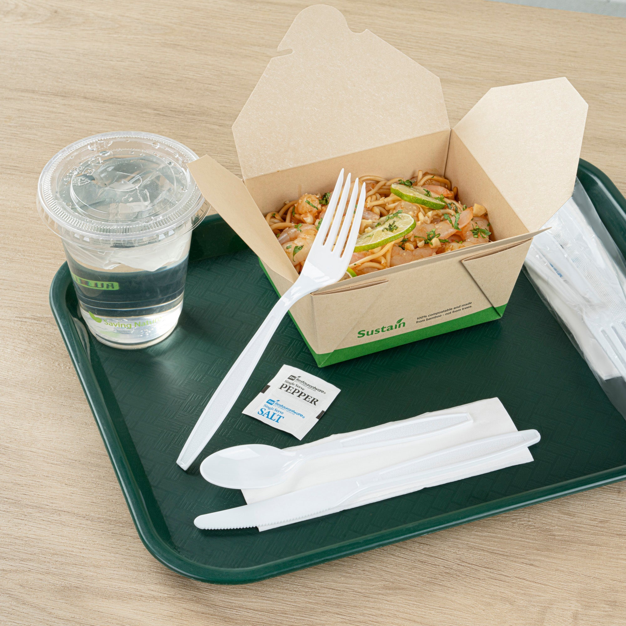 Chef 101 White Plastic Cutlery Set - with Napkin and Salt / Pepper Packets, Extra Heavy Weight, Wrapped - 7 1/2" - 500 count box
