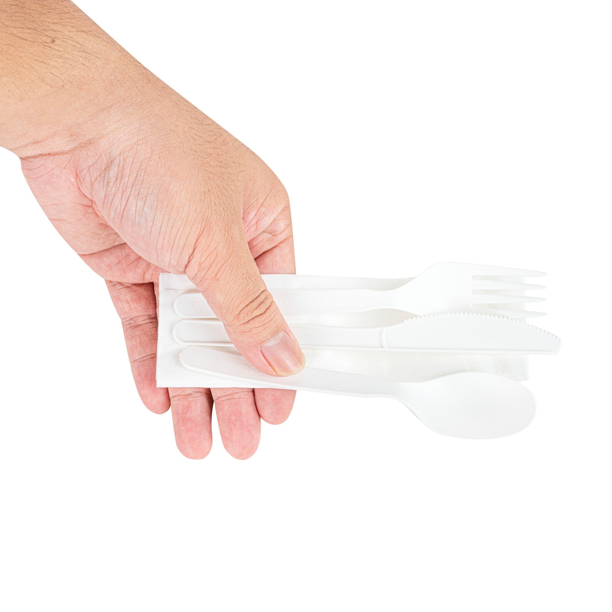 Basic Nature White PLA Plastic Cutlery Set - with Napkin and Salt / Pepper Packets, Wrapped, Compostable - 6 1/4" - 500 count box