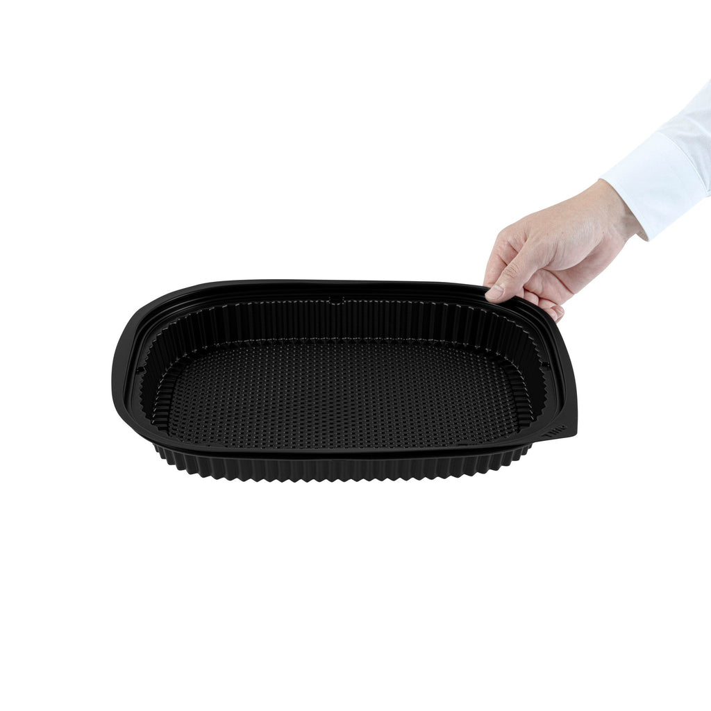 Chef 101 59 oz Rectangle Black Plastic Food Container - Microwavable - 13 1/2" x 9 1/2" x 1 1/2" - 20 count box