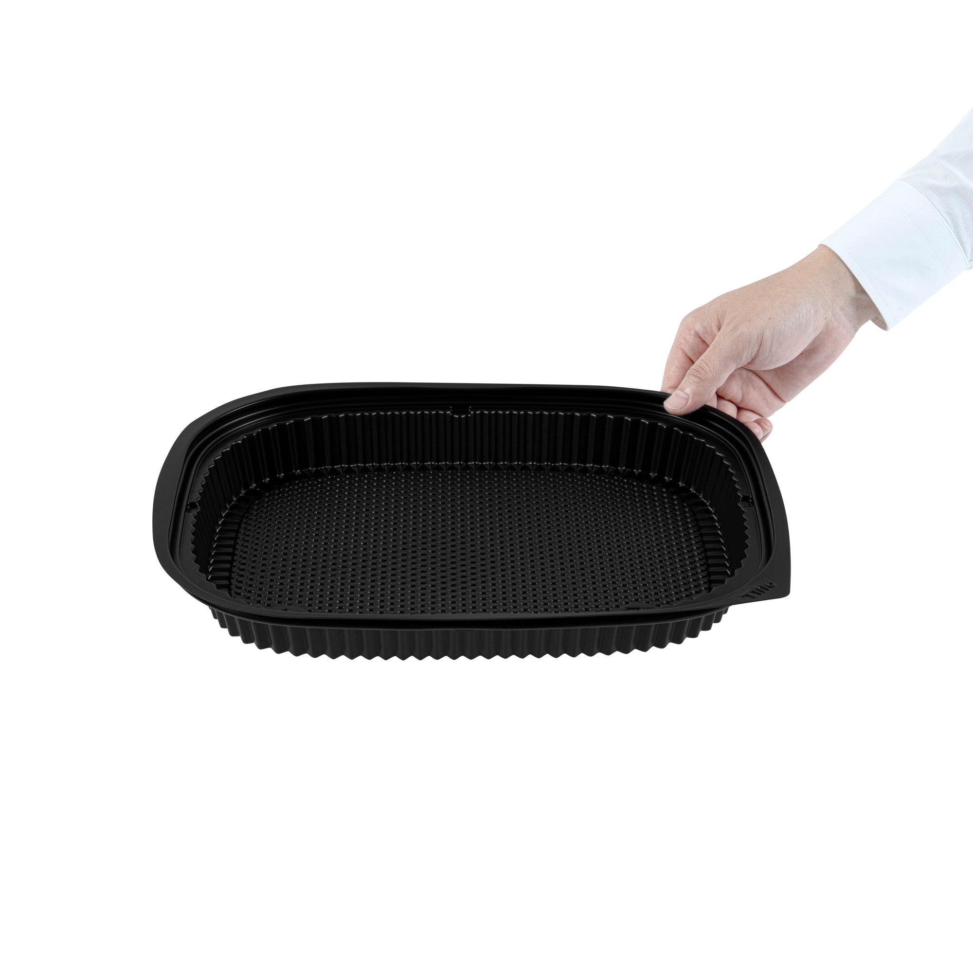 Chef 101 59 oz Rectangle Black Plastic Food Container - Microwavable - 13 1/2" x 9 1/2" x 1 1/2" - 100 count box