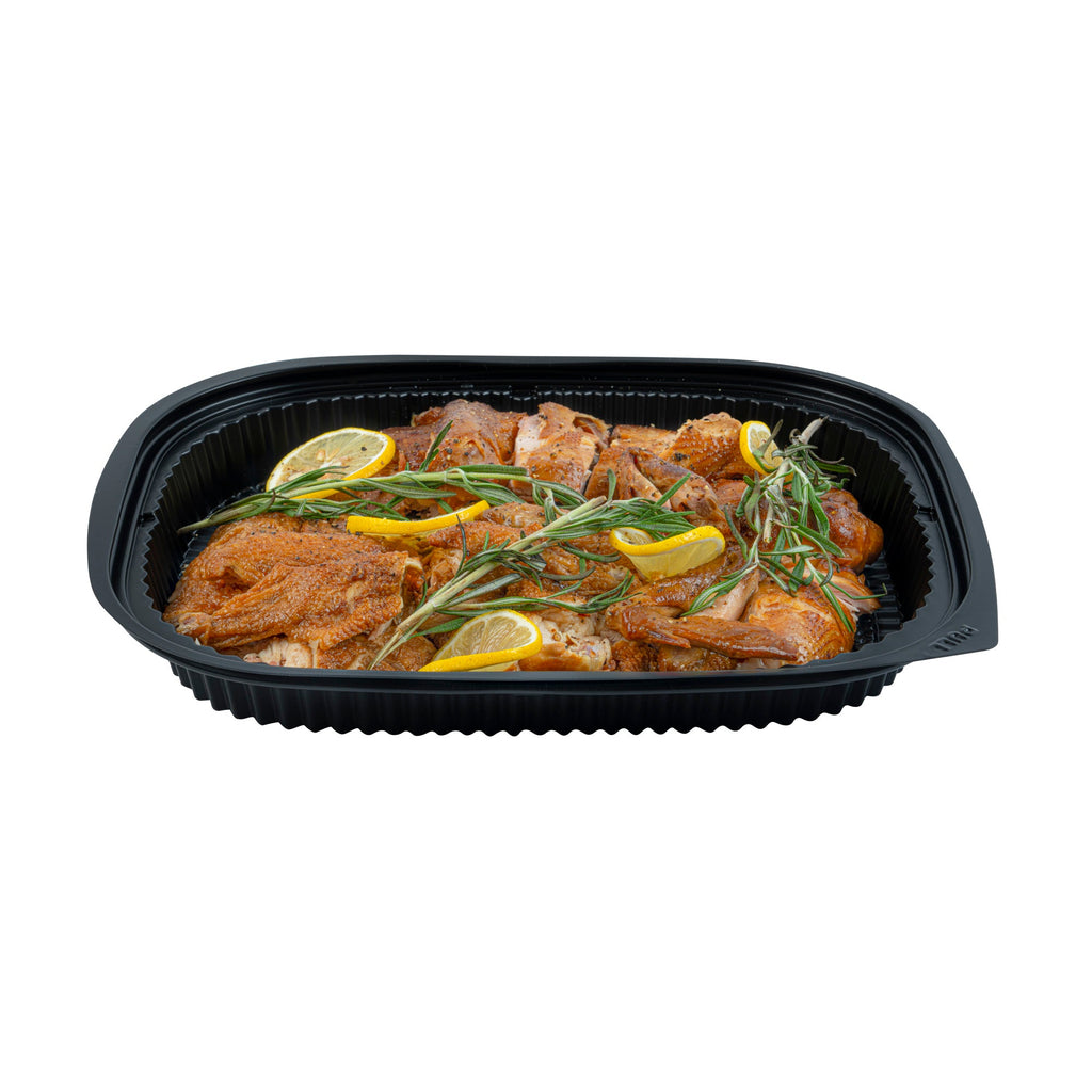Chef 101 59 oz Rectangle Black Plastic Food Container - Microwavable - 13 1/2" x 9 1/2" x 1 1/2" - 100 count box