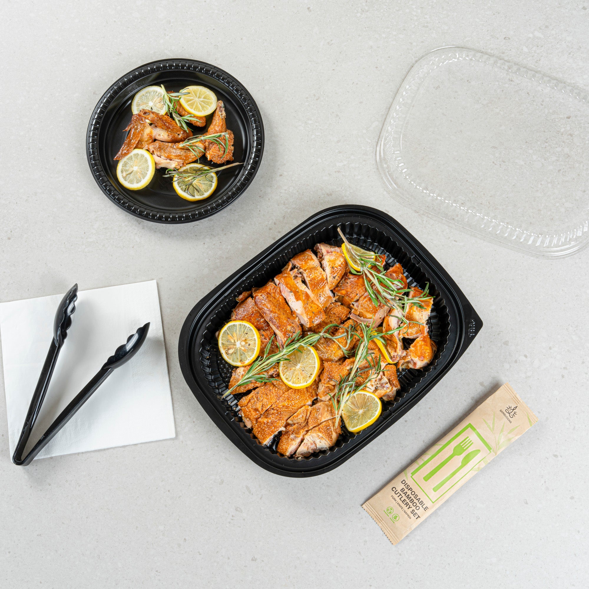 Chef 101 59 oz Rectangle Black Plastic Food Container - Microwavable - 13 1/2" x 9 1/2" x 1 1/2" - 100 count box