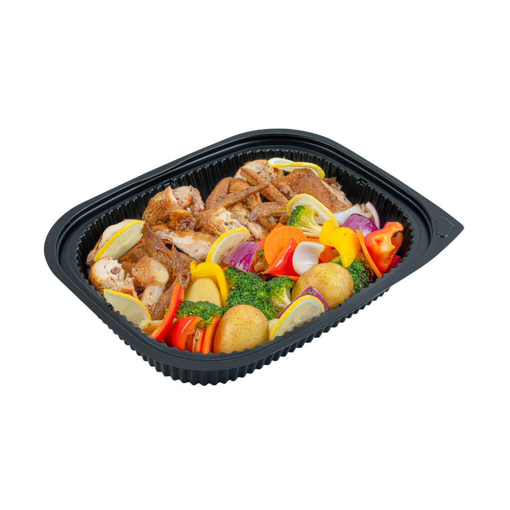 Chef 101 88 oz Rectangle Black Plastic Food Container - Microwavable - 13 1/2" x 9 1/2" x 2 1/4" - 100 count box