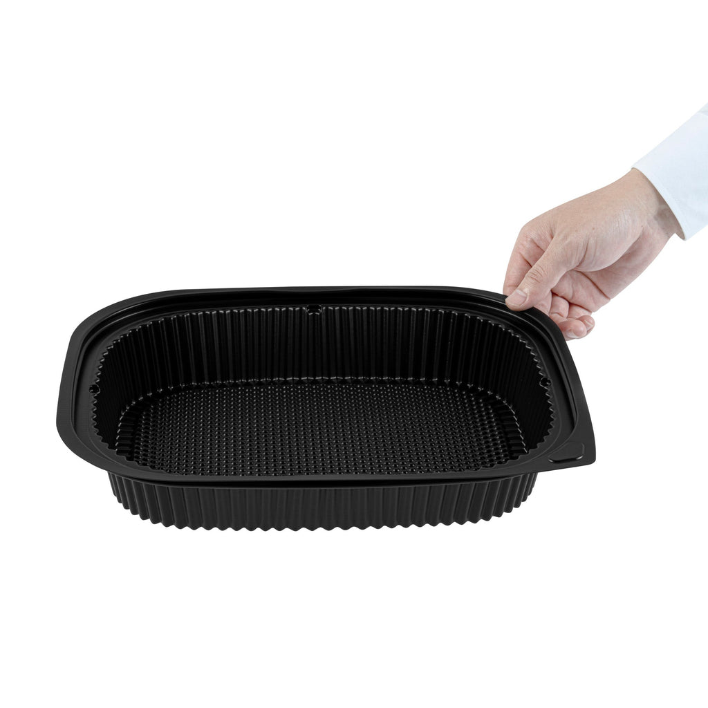 Chef 101 88 oz Rectangle Black Plastic Food Container - Microwavable - 13 1/2" x 9 1/2" x 2 1/4" - 20 count box