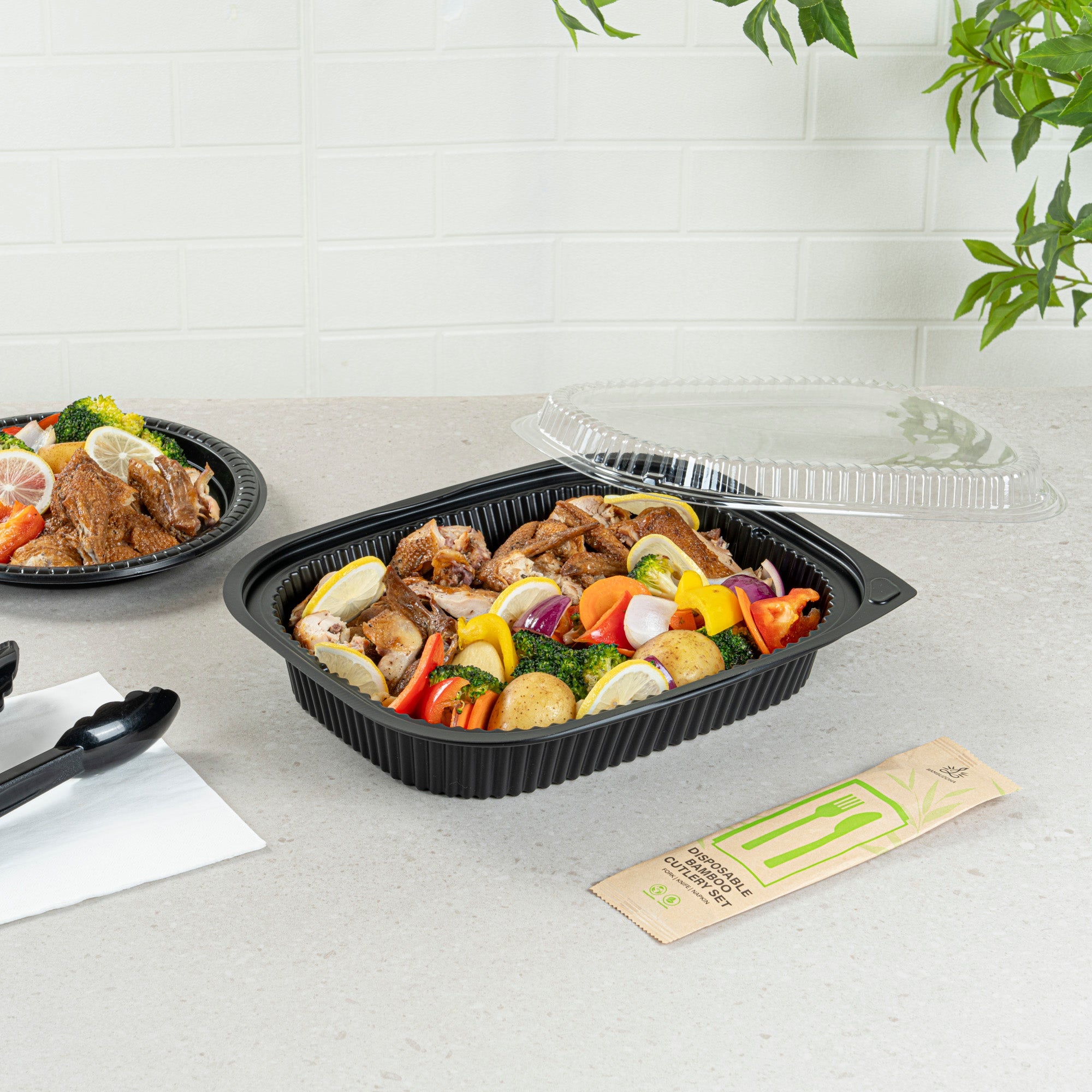 Chef 101 88 oz Rectangle Black Plastic Food Container - Microwavable - 13 1/2" x 9 1/2" x 2 1/4" - 20 count box