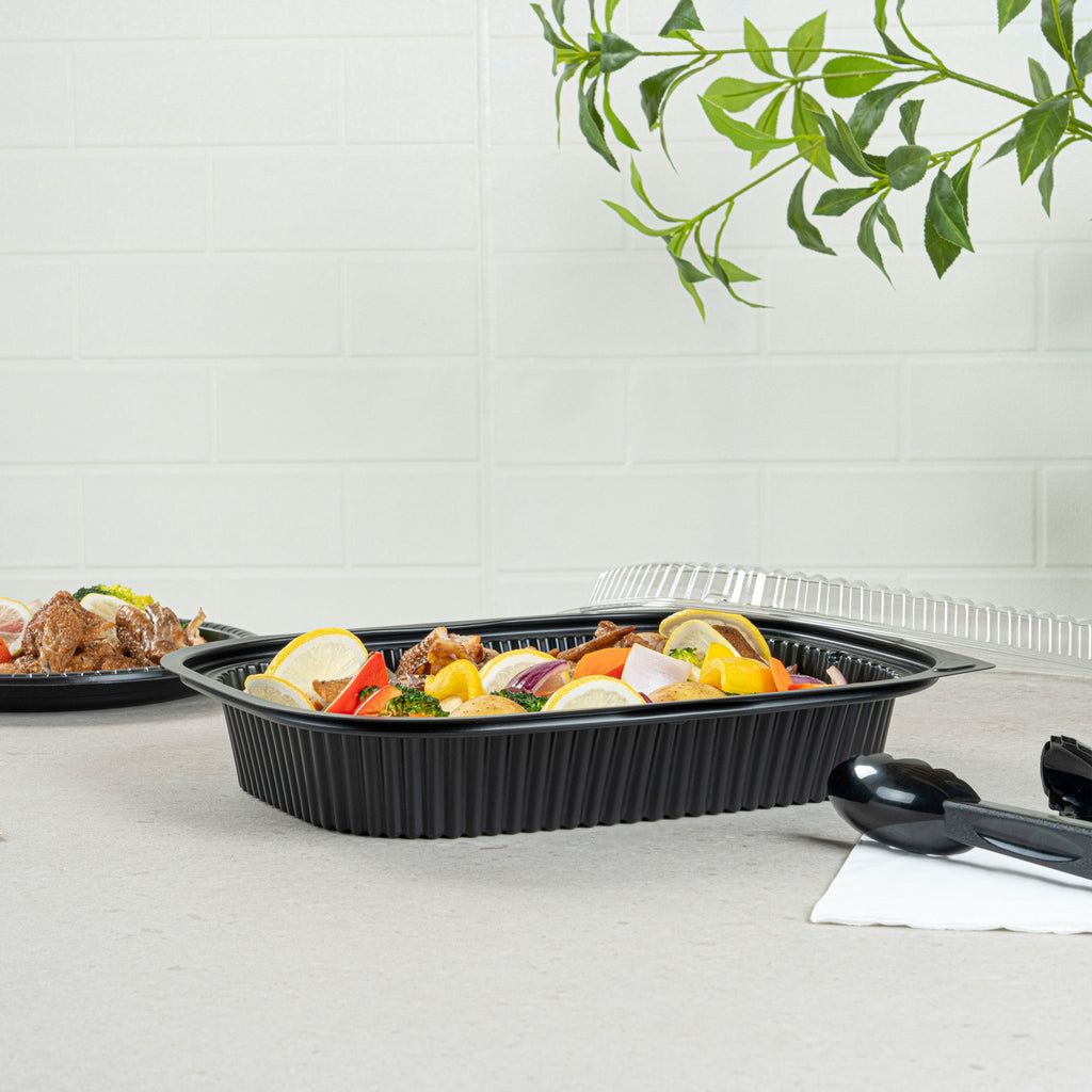 Chef 101 88 oz Rectangle Black Plastic Food Container - Microwavable - 13 1/2" x 9 1/2" x 2 1/4" - 20 count box