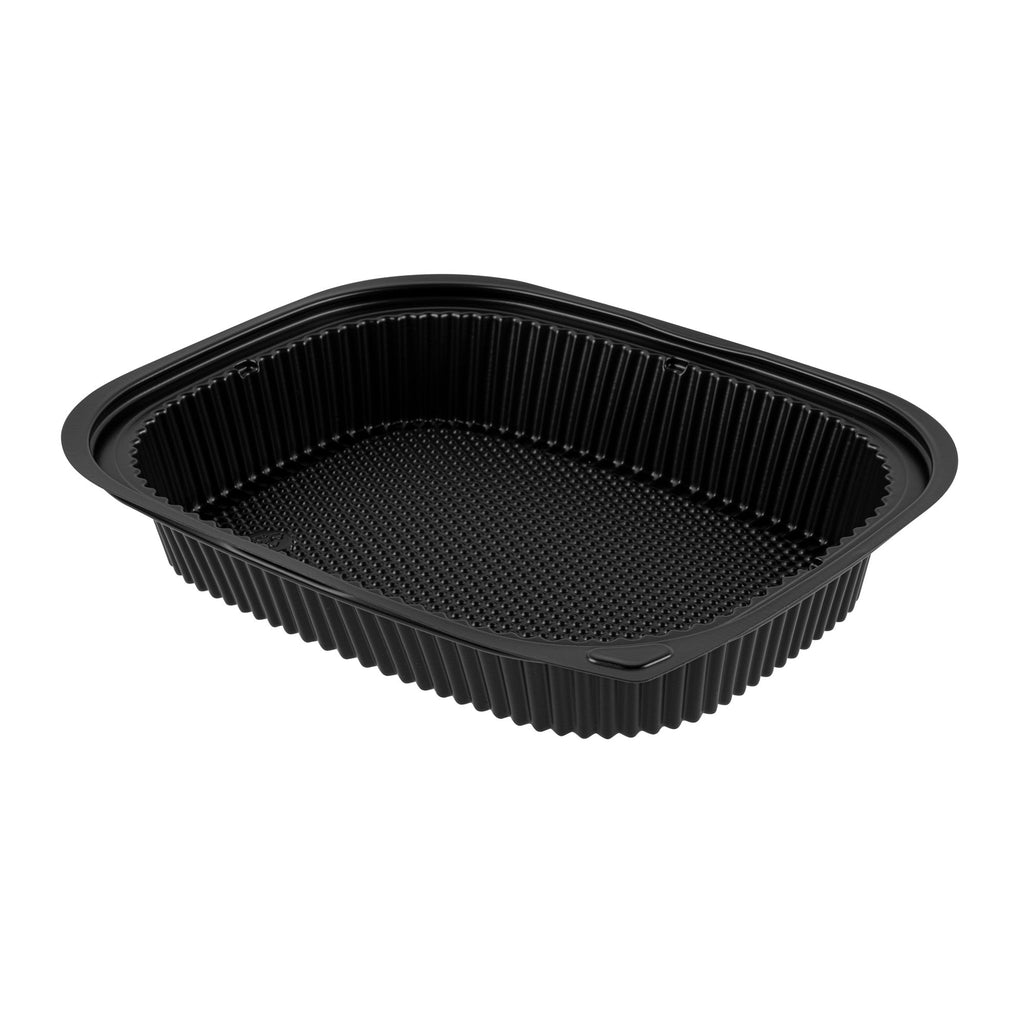 Chef 101 88 oz Rectangle Black Plastic Food Container - Microwavable - 13 1/2" x 9 1/2" x 2 1/4" - 100 count box