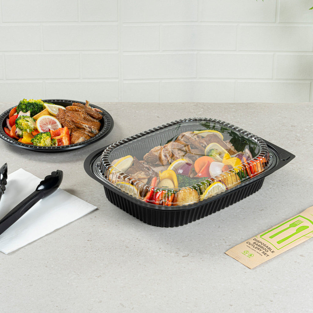 Chef 101 Rectangle Clear Plastic Lid - Microwavable, Fits 59 oz & 88 oz Food Containers - 13 1/2" x 9 1/2" x 1" - 20 count box