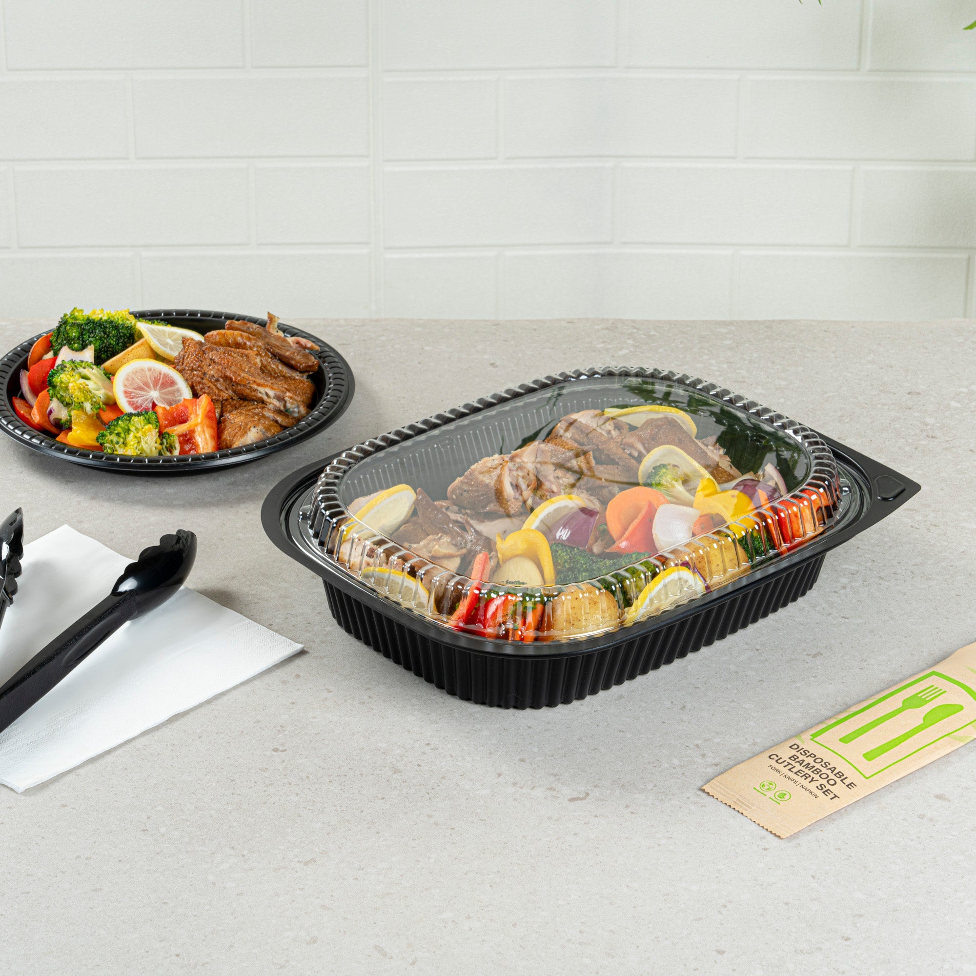 Chef 101 Rectangle Clear Plastic Lid - Microwavable, Fits 59 oz & 88 oz Food Containers - 13 1/2" x 9 1/2" x 1" - 20 count box
